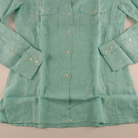 UNTUCKit Monthelie Button Front Shirt Women's Size 4 Relaxed Fit Blue Linen - Picture 3 of 7